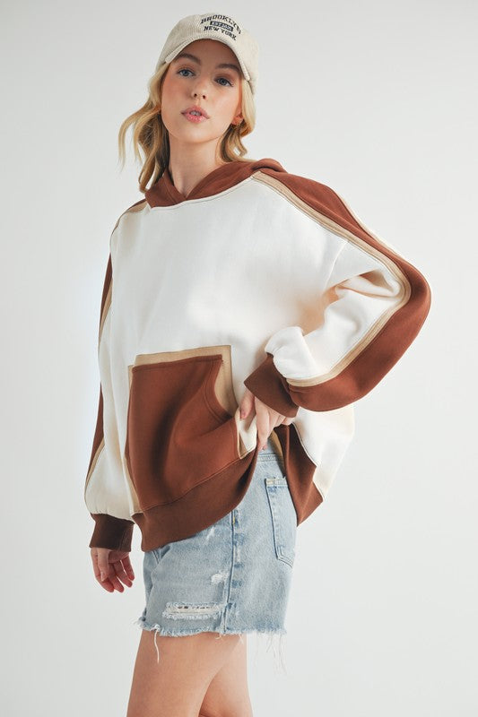Aemi + Co Color Block Kangaroo Pocketed Hoodie - MyEmpired