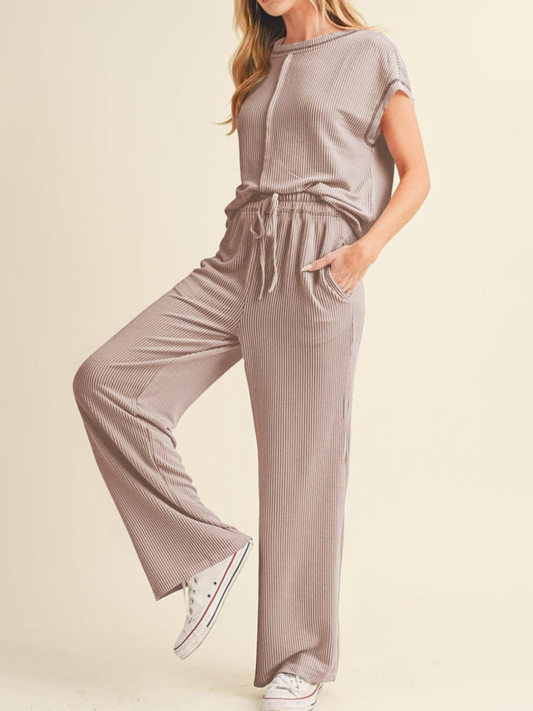 Ribbed Exposed Seam Top and Pants Set - MyEmpired