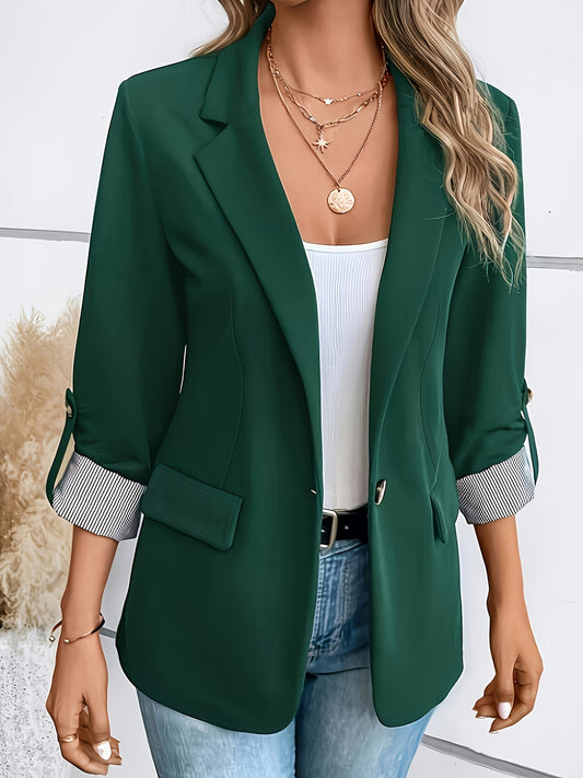 Notched Collar Button Front Blazer, Elegant Long Sleeve Blazer For Office & Work, Women's Clothing