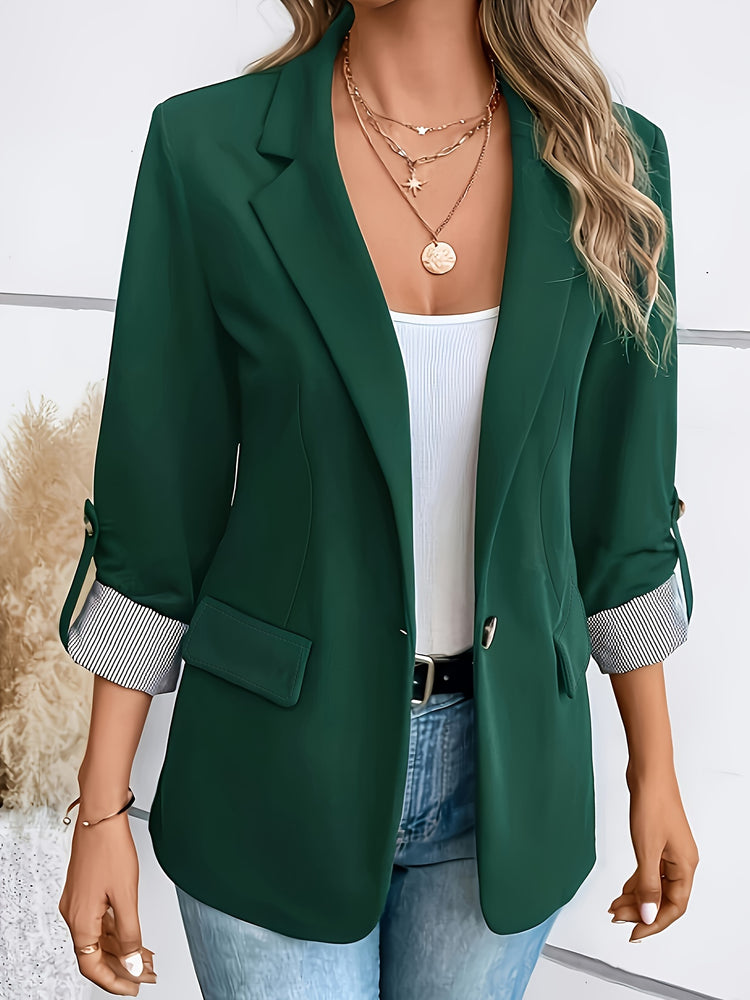 Notched Collar Button Front Blazer, Elegant Long Sleeve Blazer For Office & Work, Women&