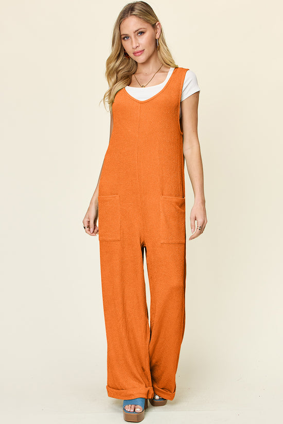 Double Take Full Size Texture Sleeveless Wide Leg Jumpsuit - MyEmpired