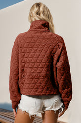 Double Take Half Zip Long Sleeve Quilted Sweatshirt with Pocket - MyEmpired