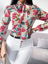 Floral Print Tie Neck Blouse - MyEmpired