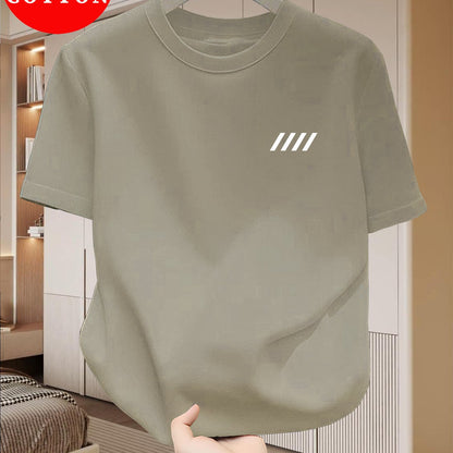 Men's 100% Cotton T-Shirt, Simple Print Design, Basic Cotton Top for Men, Suitable for Daily Summer Wear