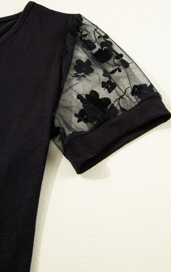 Flora Lace Patchwork Crew Neck Top - MyEmpired