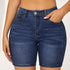 Plain Washed Blue Whiskering Denim Shorts, Slash Pocket Stretchy Denim Shorts, Women&