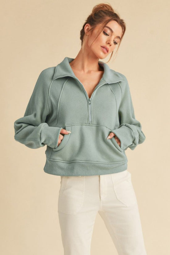 Aemi + Co Half Zip Raglan Sleeve Sweatshirt with Kangaroo Pocket - MyEmpired