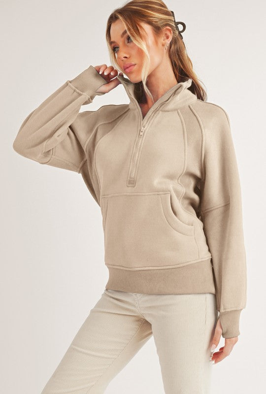Aemi + Co Half Zip Raglan Sleeve Sweatshirt with Kangaroo Pocket - MyEmpired