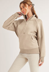 Aemi + Co Half Zip Raglan Sleeve Sweatshirt with Kangaroo Pocket - MyEmpired