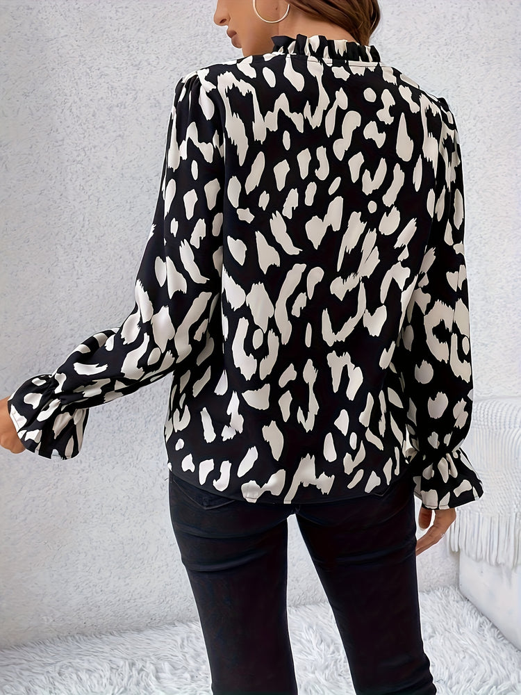 Leopard Print Notch Neck Blouse - MyEmpired