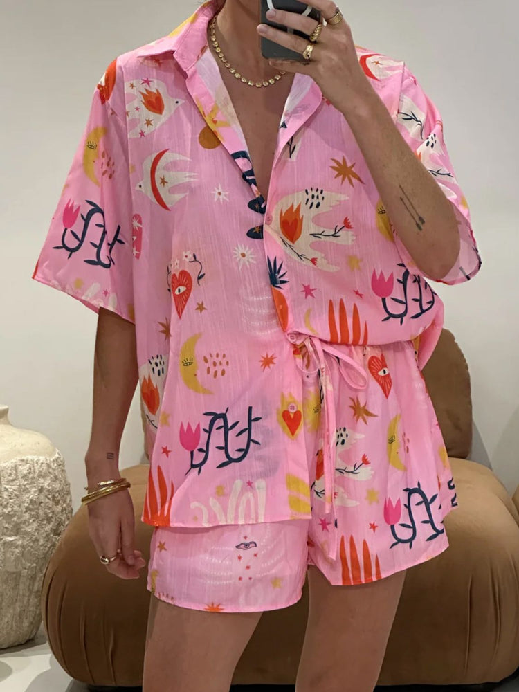 Printed Button Down Shirt and Shorts Set - MyEmpired