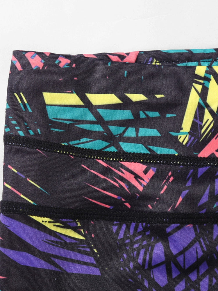 Printed Wide Waistband Active Leggings with Stirrups - MyEmpired