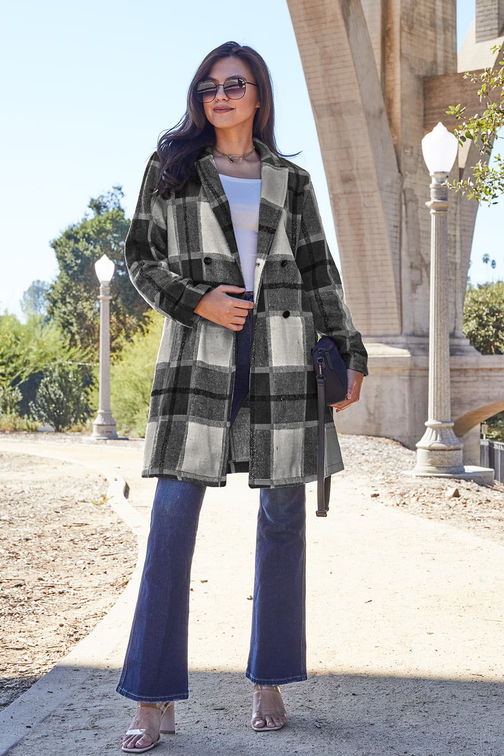 Double Take Full Size Plaid Button Up Lapel Collar Coat - MyEmpired