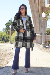 Double Take Full Size Plaid Button Up Lapel Collar Coat - MyEmpired