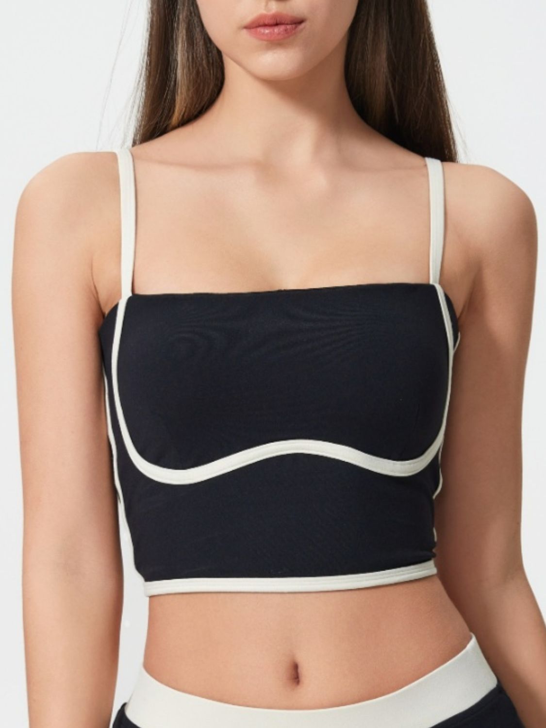 Millennia Contrast Trim Square Neck Active Cami with Detachable Chest Pads - MyEmpired