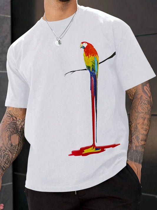 Men's Beautiful Parrot Graphic Print T-shirt For Summer Casual Fashion Short Sleeve Tees For Outdoor