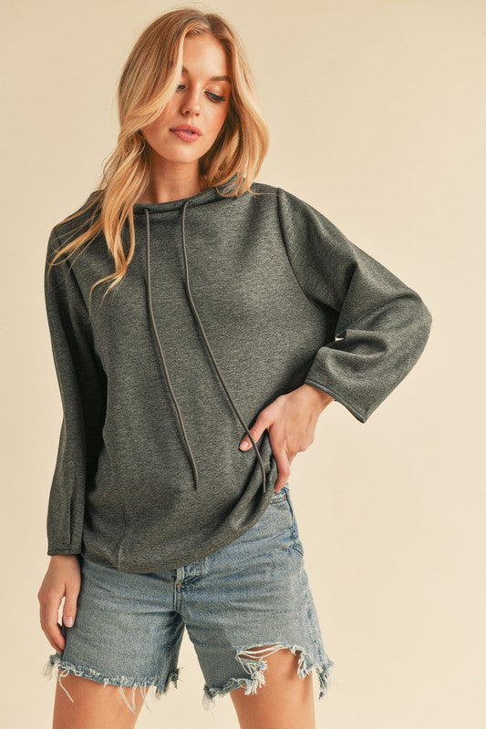 Aemi + Co Lightweight Drawstring Mock Neck Sweatshirt - MyEmpired