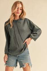 Aemi + Co Lightweight Drawstring Mock Neck Sweatshirt - MyEmpired