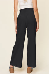 Double Take Full Size Texture Smocked Waist Wide Leg Pants - MyEmpired