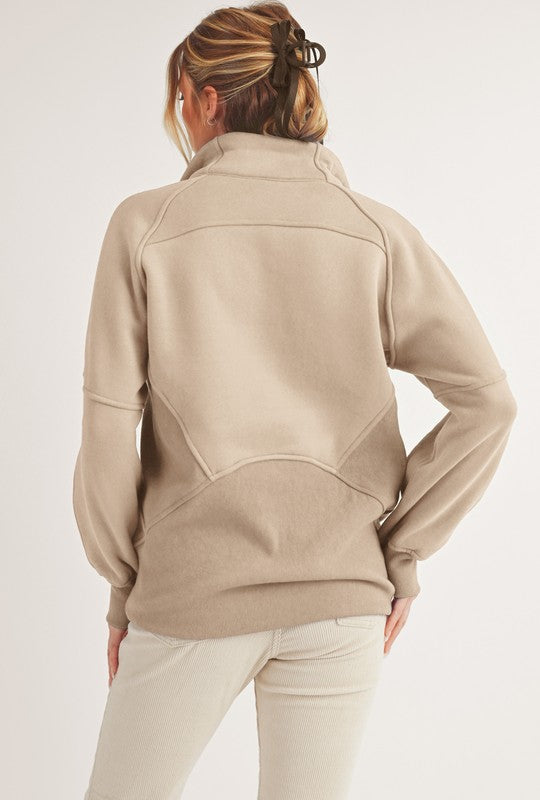 Aemi + Co Half Zip Raglan Sleeve Sweatshirt with Kangaroo Pocket - MyEmpired