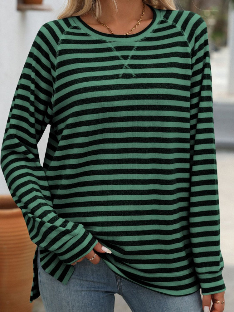 Mandy Striped Round Neck Long Sleeve T-Shirt - MyEmpired