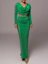 Ruched Cowl Neck Top and Maxi Skirt Set - MyEmpired