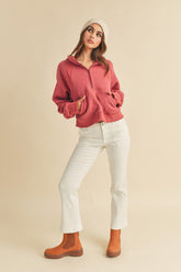 Aemi + Co Half Zip Raglan Sleeve Hoodie with Kangaroo Pocket - MyEmpired