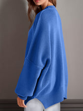 Double Take Side Slit Round Neck Long Sleeve Sweater - MyEmpired