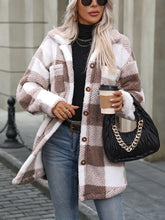 Plaid Pattern Button Front Fuzzy Coat, Elegant Long Sleeve Thermal Outerwear For Fall & Winter, Women&