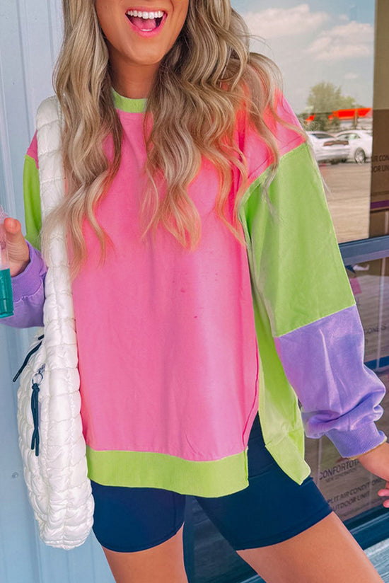 Exposed Seam Color Block Long Sleeve Sweatshirt - MyEmpired