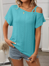 Eyelet Asymmetrical Shoulder Short Sleeve T-Shirt - MyEmpired