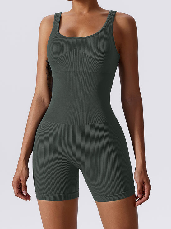 Basic Bae Ribbed Sleeveless Active Romper - MyEmpired