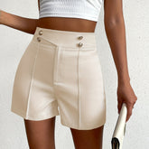 Fake Buttons High Waist Shorts, Elegant Loose Fit Shorts For Spring & Summer, Women&