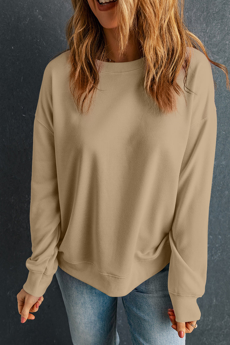 Round Neck Dropped Shoulder Sweatshirt - MyEmpired