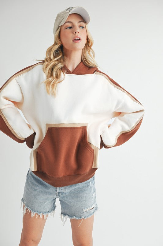 Aemi + Co Color Block Kangaroo Pocketed Hoodie - MyEmpired