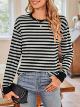 Lovelet Striped Round Neck Long Sleeve T-Shirt - MyEmpired
