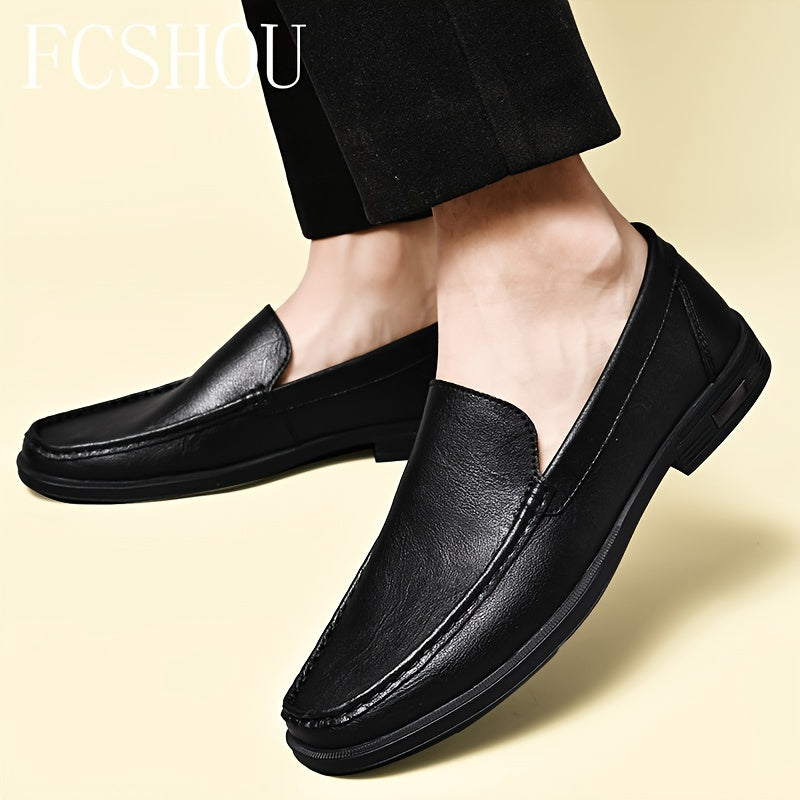 FCSHOU Plus Size Men's Solid Color Slip On Upper Loafer Shoes, Comfy Non Slip Rubber Sole Durable Shoes, Men's Footwear