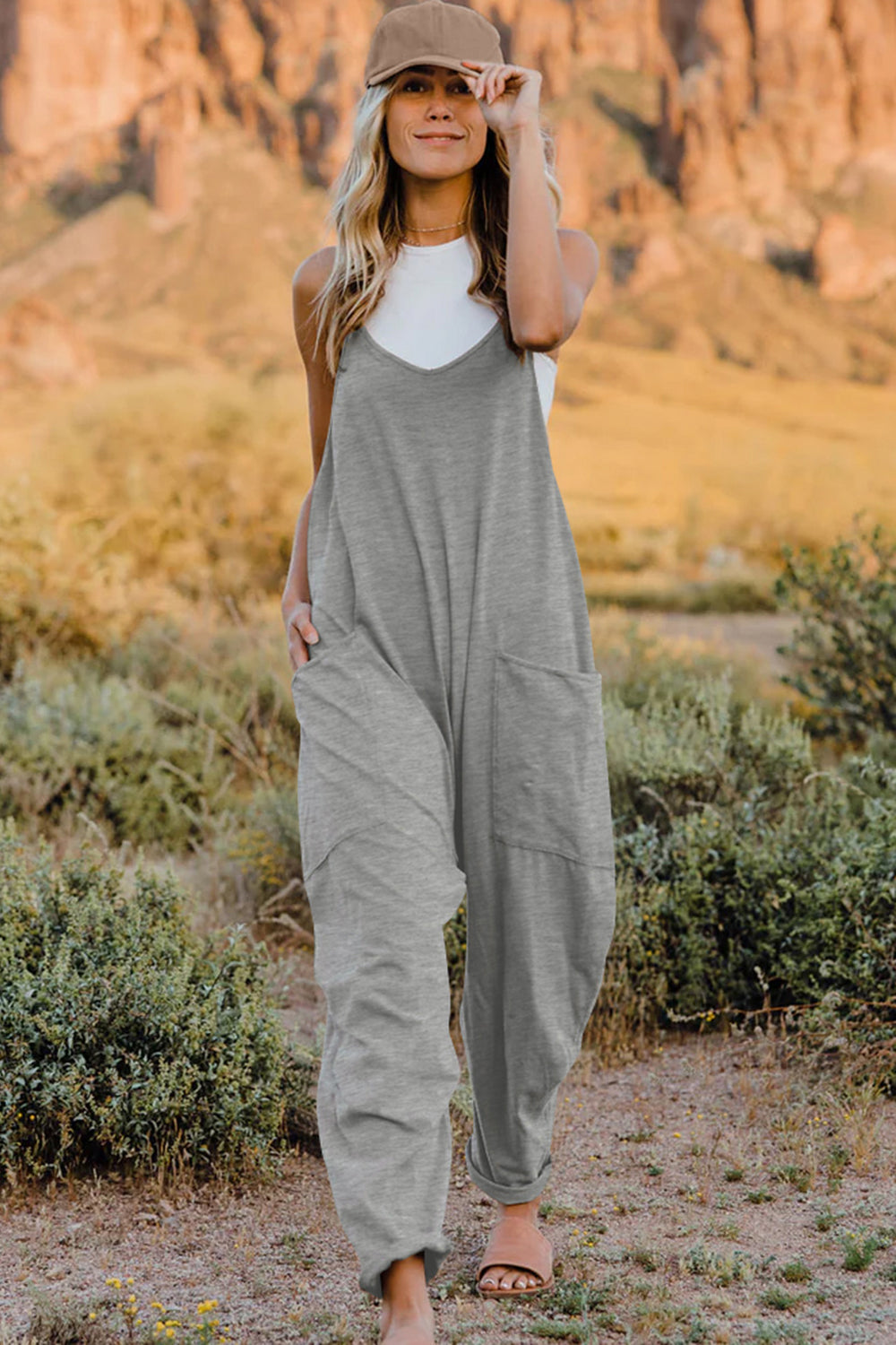 Double Take Full Size V-Neck Sleeveless Jumpsuit with Pockets - MyEmpired