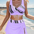 Polka Dot Print 3 Piece Set Tankini, V Neck Drawstring Front High Cut With Cover Up Skirt Swimsuits, Women&