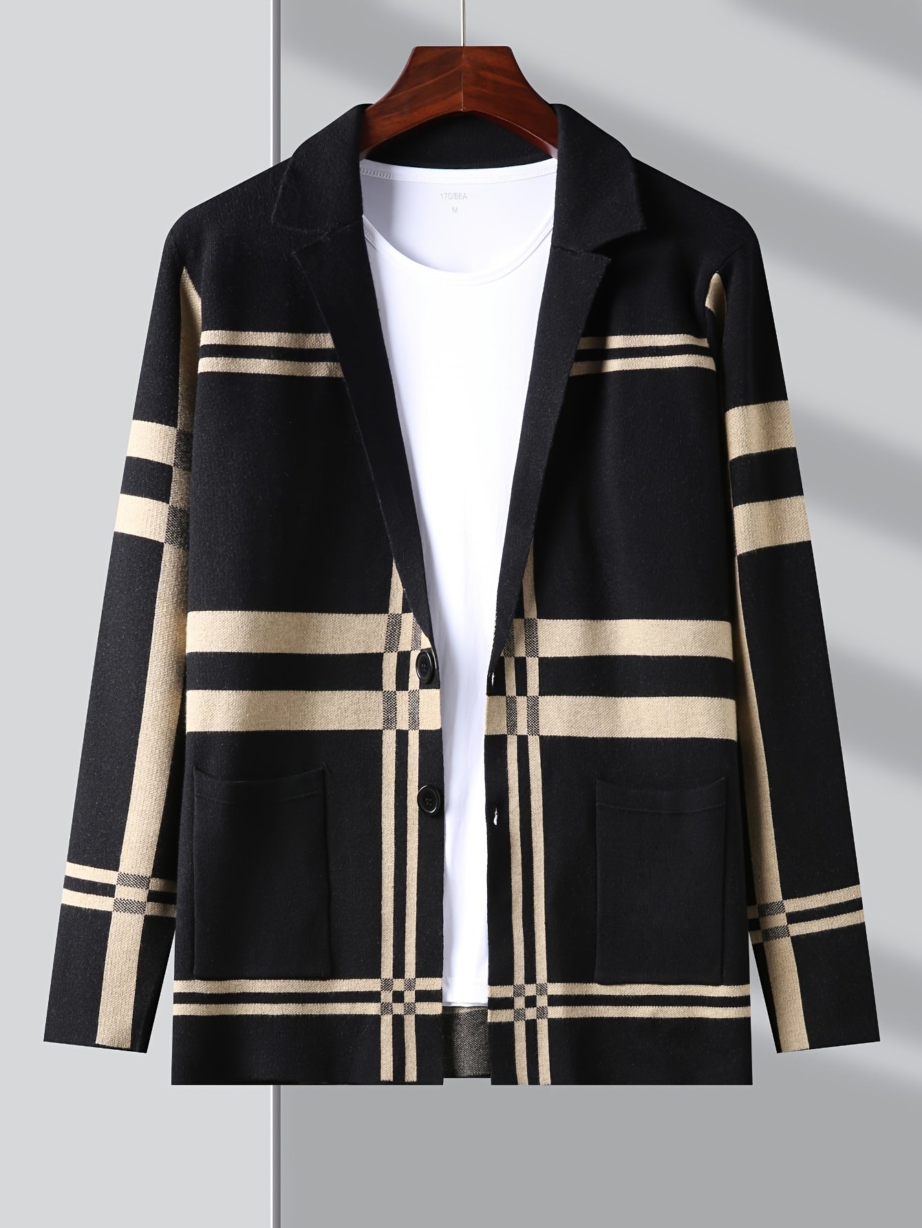 Men's Striped Knit Cardigan - Casual & Business-Ready, Button-Up with Lapel Collar for Fall/Winter, for Autumn, Spring