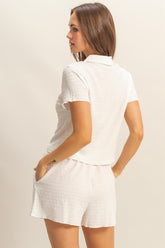 HYFVE Textured Short Sleeve Top and Drawstring Shorts Knit Set - MyEmpired