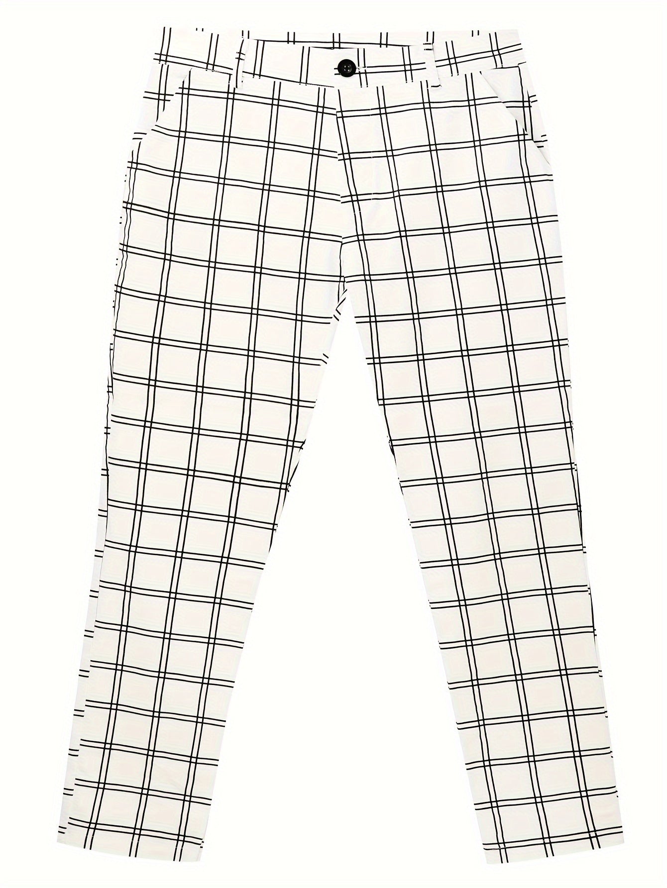 Men's Plaid Formal Dress Pants With Pockets, Slim Fit Trousers For Outdoor Activities, Daily Wear For Spring And Autumn