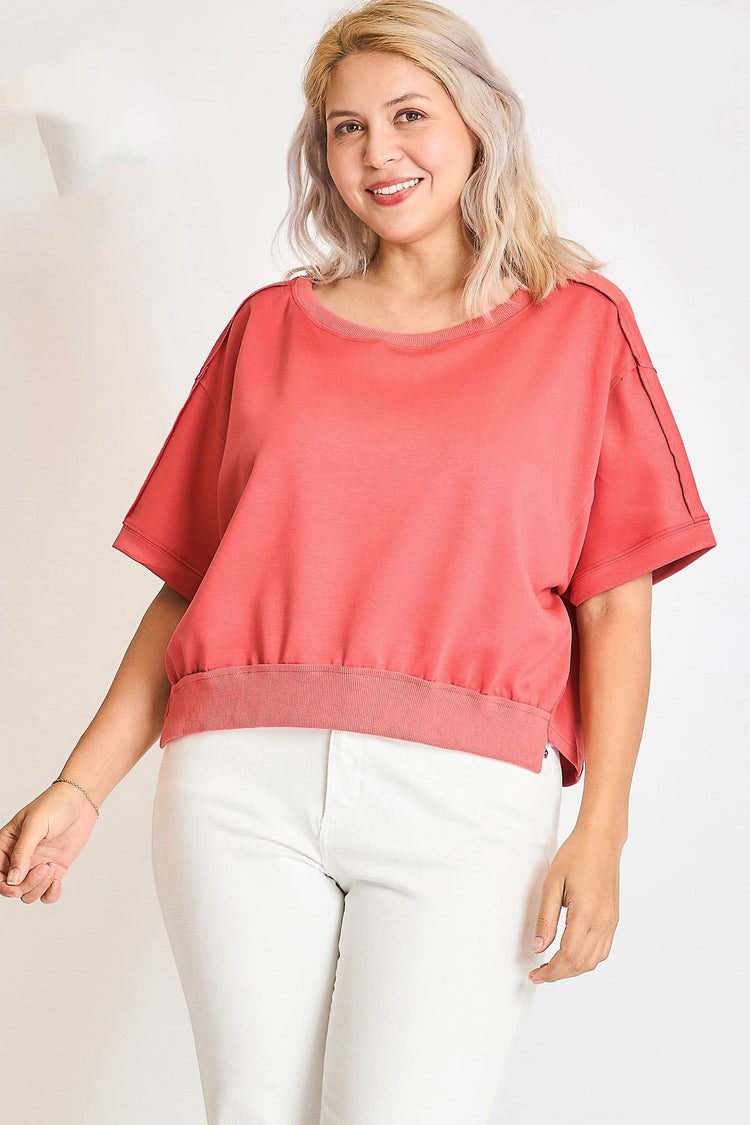 Umgee Full Size Lightweight Cropped Sweatshirt Plus Size - MyEmpired