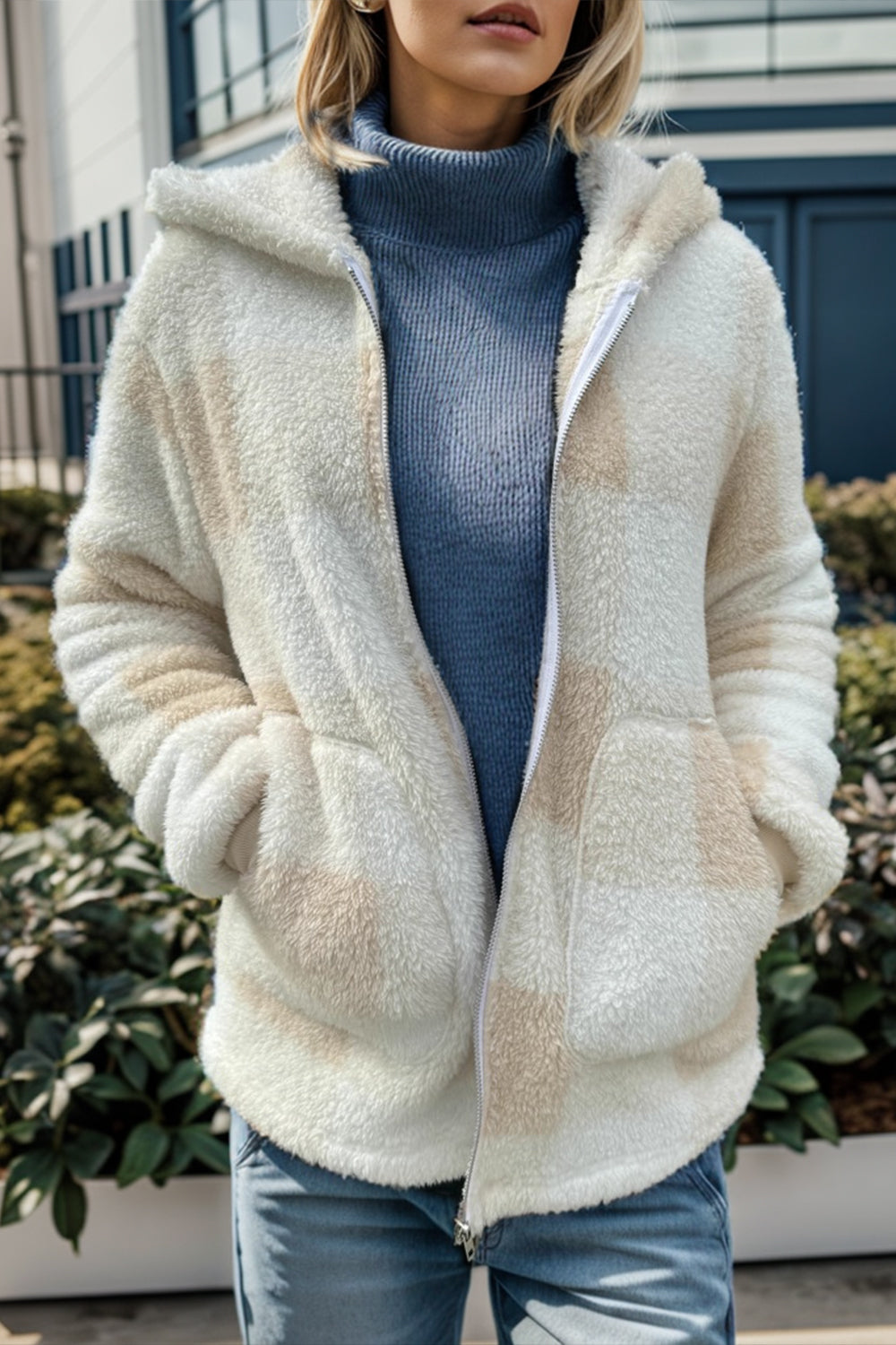 Double Take Full Size Plaid Long Sleeve Hooded Coat - MyEmpired