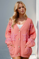 Double Take Full Size Button Up Star Pattern Cardigan - MyEmpired