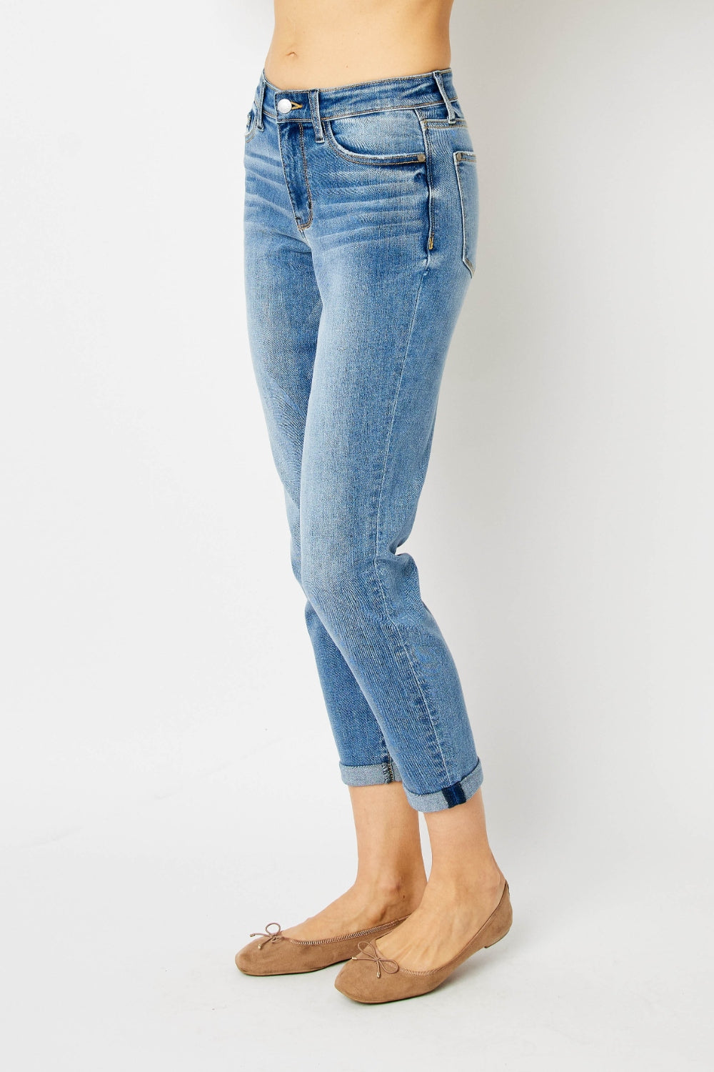 Judy Blue Full Size Cuffed Hem Slim Jeans - MyEmpired