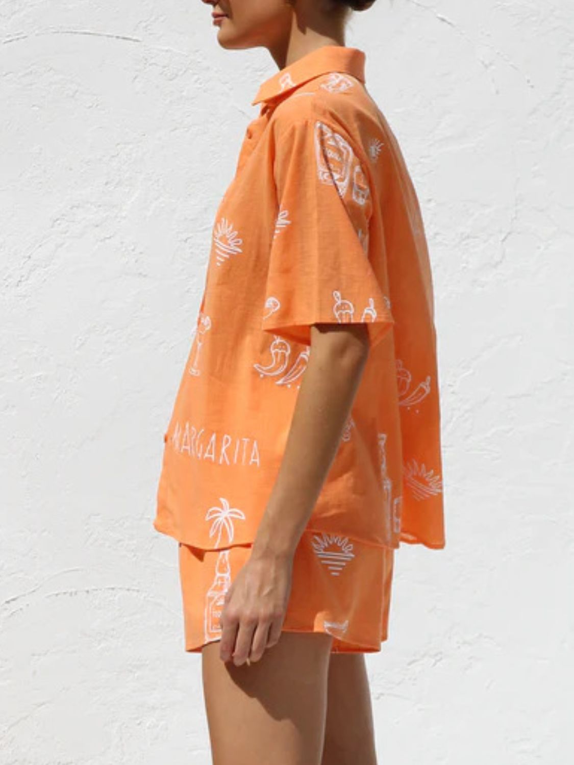 Printed Button Down Short Sleeve Top and Shorts Set - MyEmpired