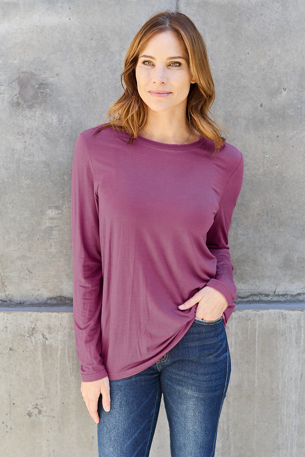 Basic Bae Full Size Round Neck Long Sleeve Top - MyEmpired