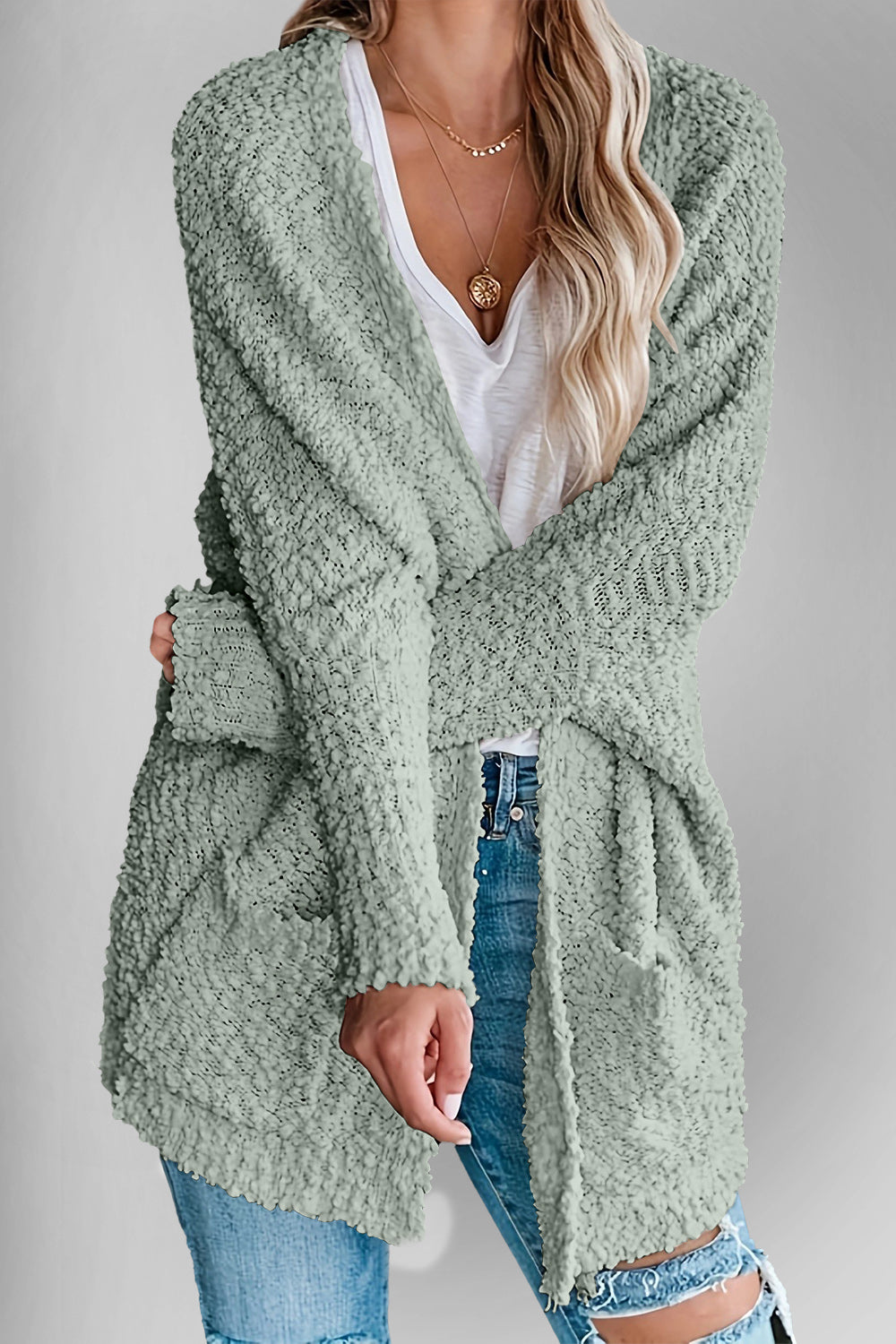 Double Take Pocketed Open Front Long Sleeve Cardigan - MyEmpired