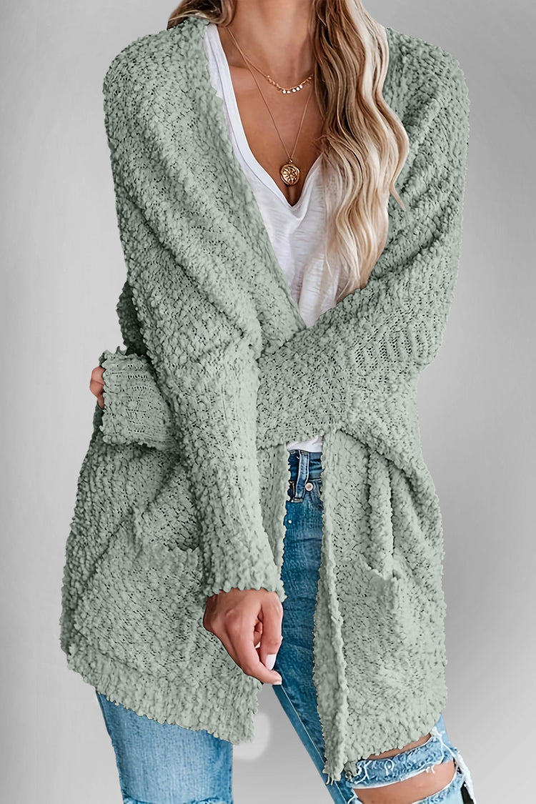 Double Take Pocketed Open Front Long Sleeve Cardigan - MyEmpired
